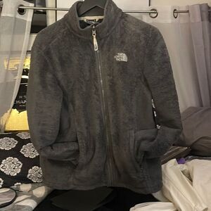 Size Large womens north face grey osito oso fuzzy sherpa fleece jacket full zip